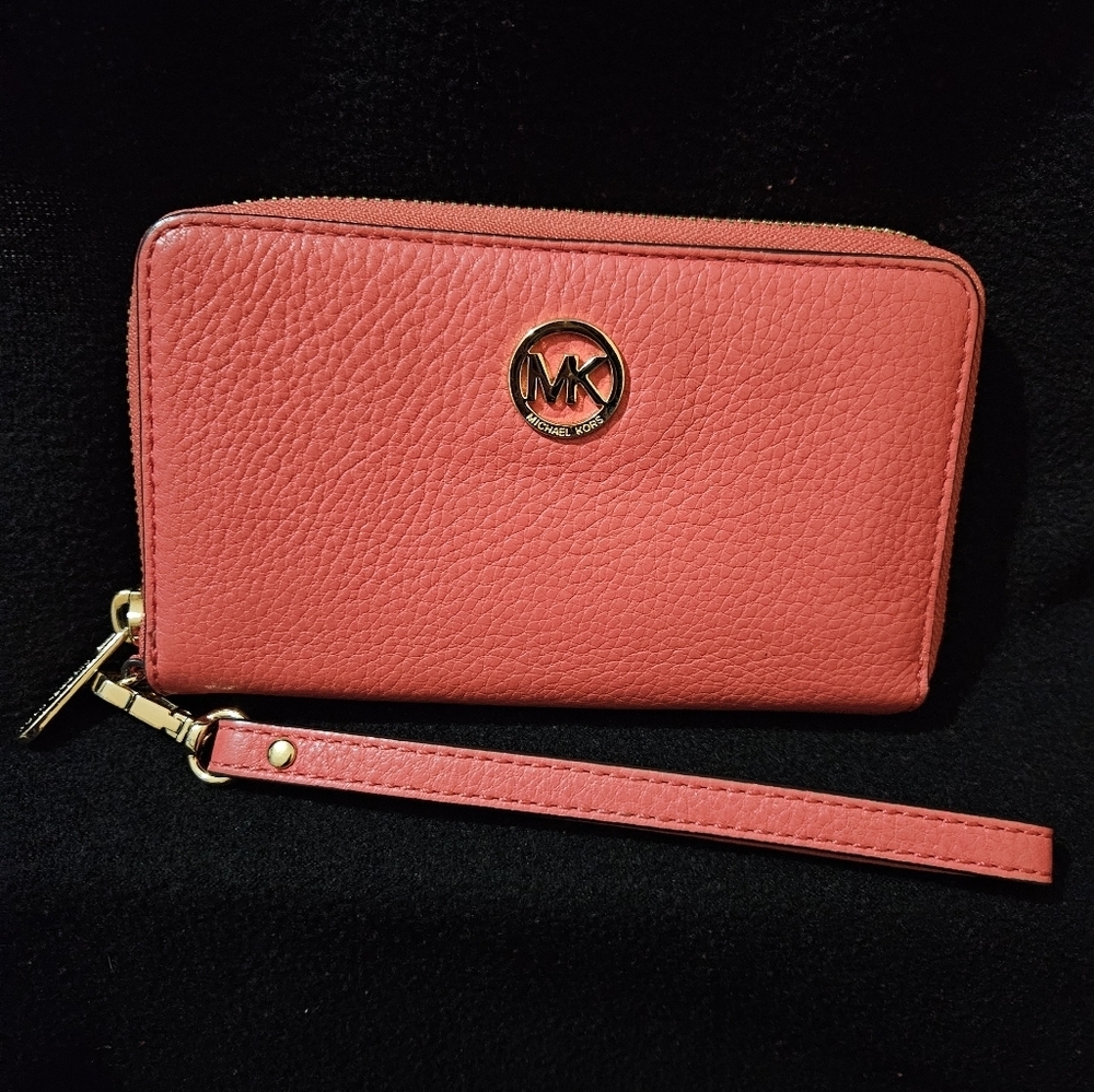 Michael Kors Coral Color Wristlet-Soft Pebble Leather - Picture 2 of 16